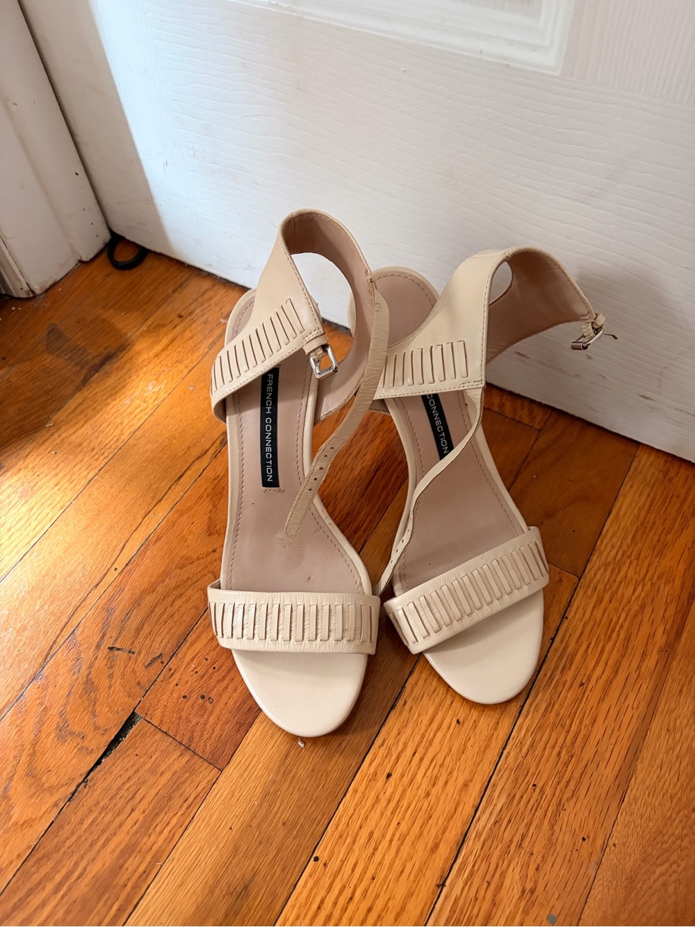 French Connection Neutral Fringe Slingback Heels